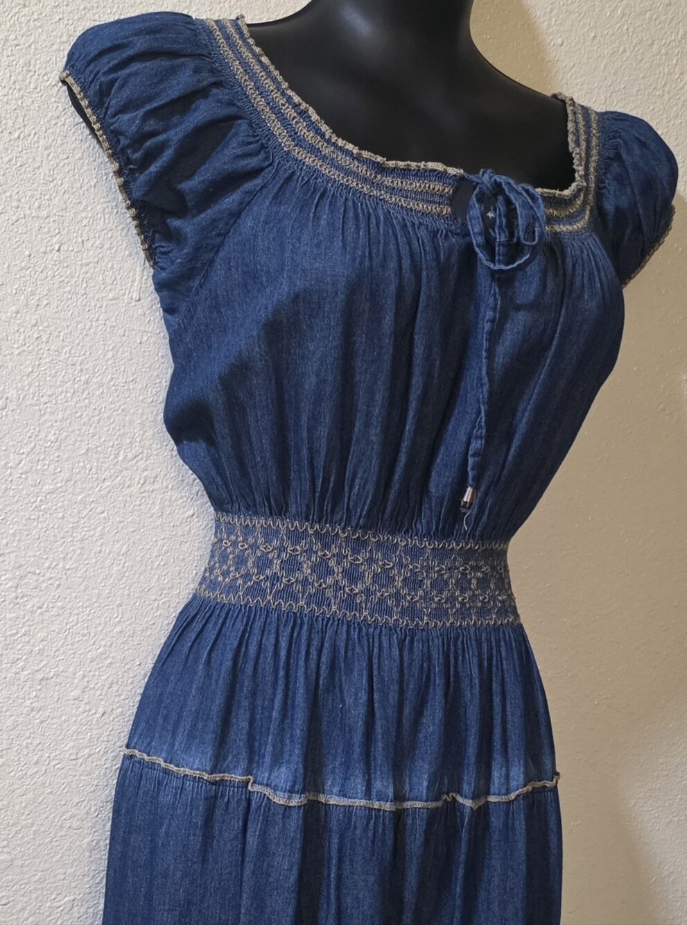 Indigo Tiered Maxi Dress by Indigo - Dark Blue with Contrast Stitching